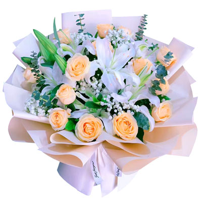 济宁16朵香槟玫瑰2支百合，爱的温暖和幸福